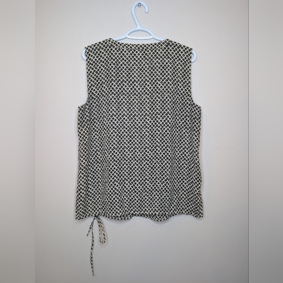 LOFT Ann Taylor Large Women's Sleeveless Patterned Black Taupe Tie Top Blouse - Picture 2 of 8
